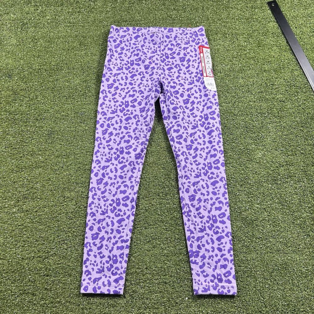 BCG Girls Lifestyle Printed Cotton Leggings - Purple Cheetah Print M